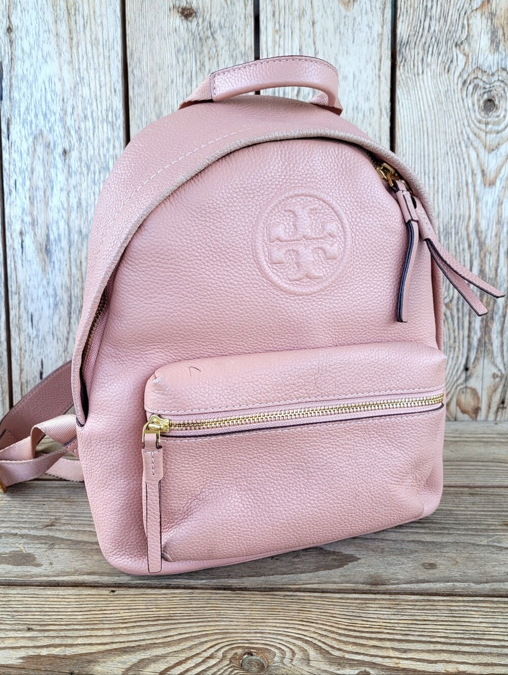Tory Burch Thea Pale Pink Pebbled Leather Backpack